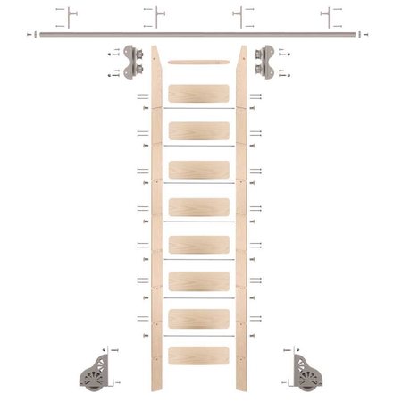 QUIET GLIDE Ladder 8.92 ft. Unfinish Maple Satin Nickel Rolling Kit with 8 ft. Rail QG.210-9MA-08-V.02